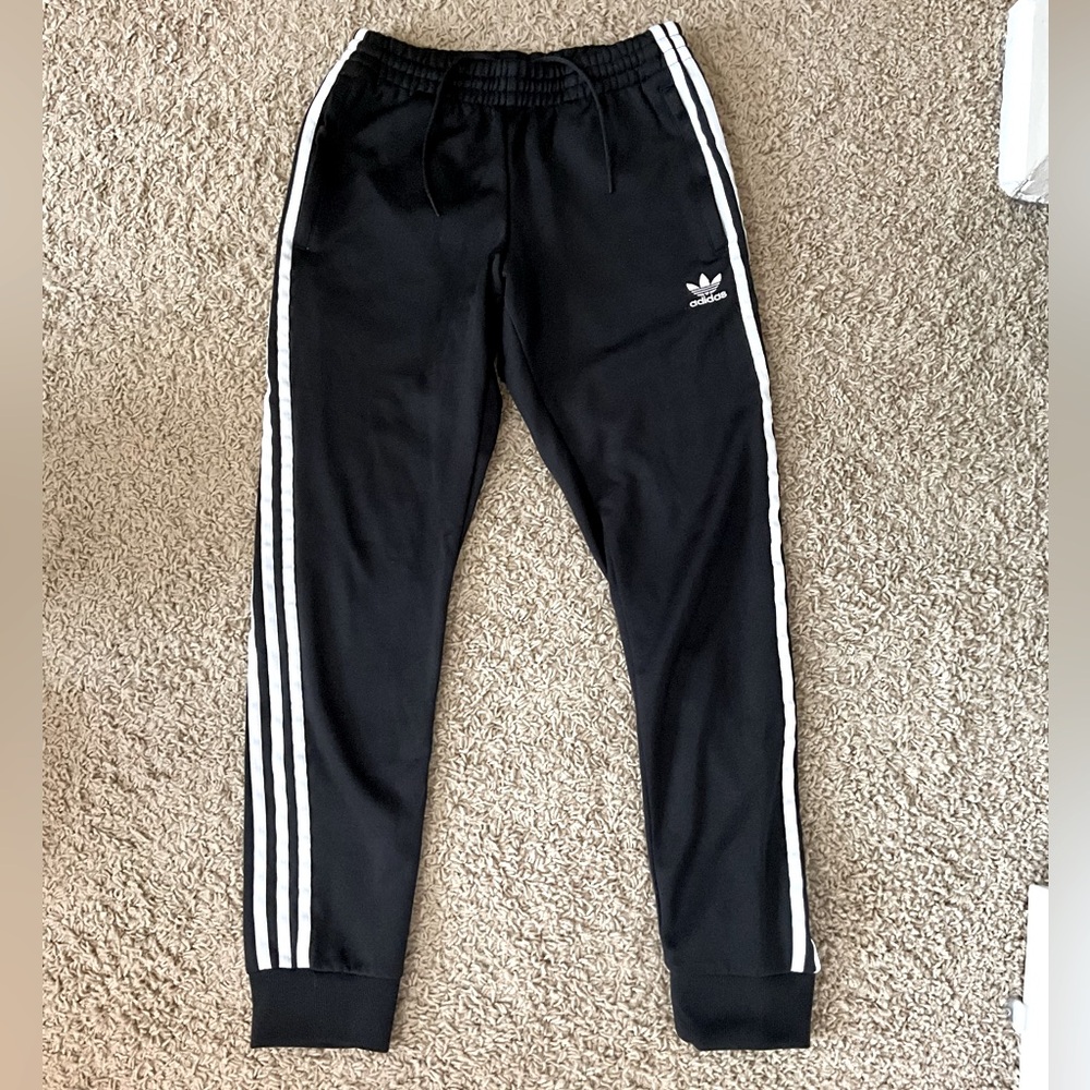 Adidas jogger sweatpants black w/ white stripes, womens small